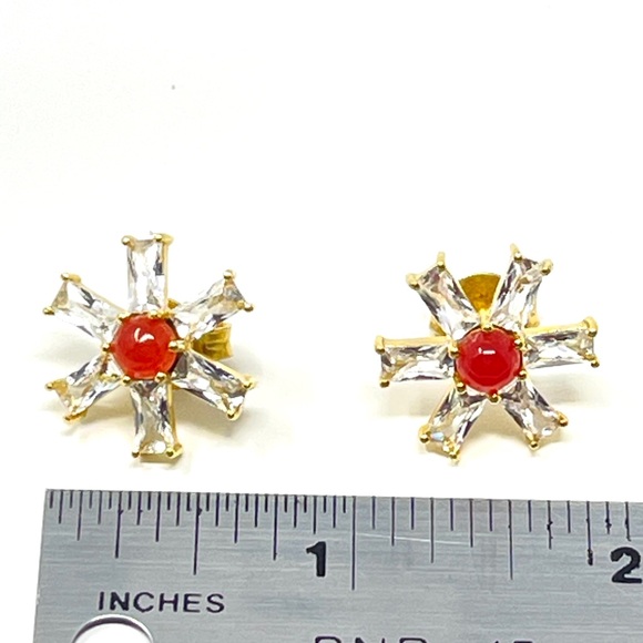 New Anthropologie Floral Crystal Coral Post Earrings - Picture 3 of 4